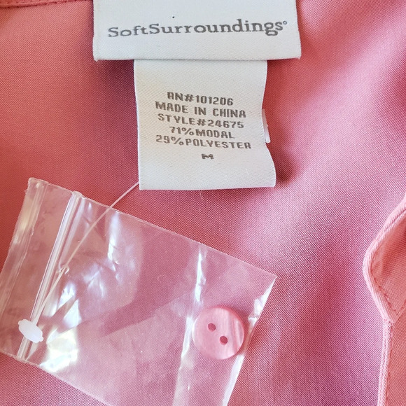 Soft Surroundings Peach/Coral Front Button Up Shirt Dress Roll Tab Sleeves Sz M. - Picture 14 of 14